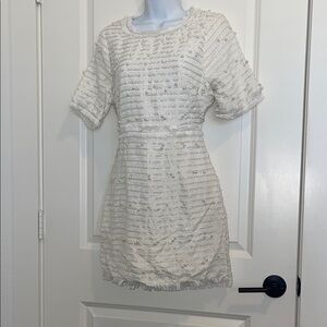 Chic White Beaded Mini Dress